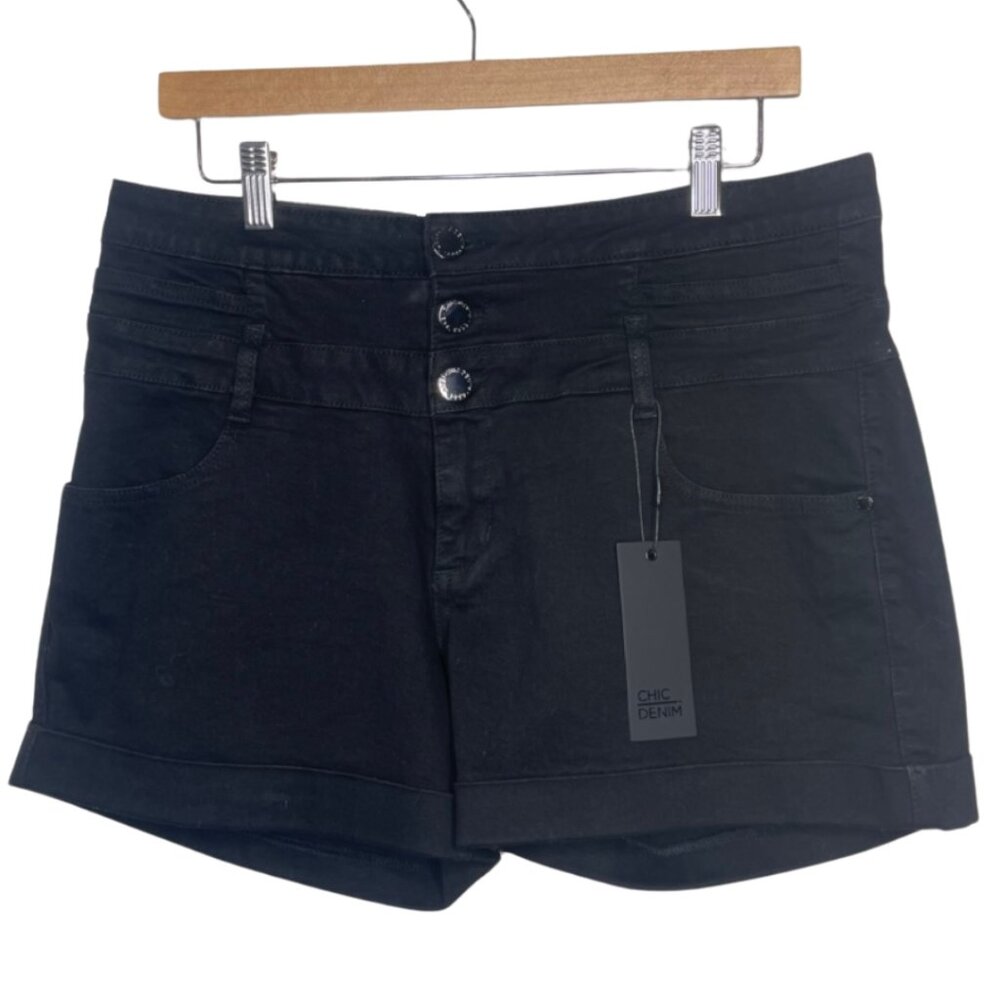 CITY CHIC | NWT Black The Edit High Rise Button Fly Cuffed Shorts | Size 12 - Picture 2 of 13